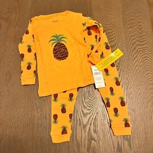 Leveret Kids Orange Pineapple Pajamas 18-24 Months Long Sleeve Cotton